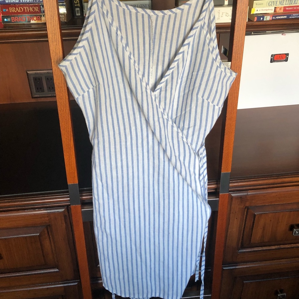 Blue and White Stripe Wrap Dress